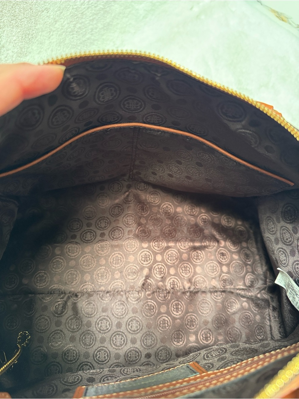 Beanpole Bourke Brown Canvas Monogram Satchel with Tan Leather Trim - Picture 13 of 14